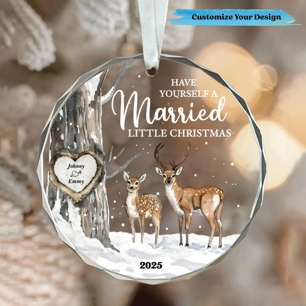 Married Little Christmas Gift For Wedding Personalized Glass Ornament, Wedding Gift Ornament for Couple