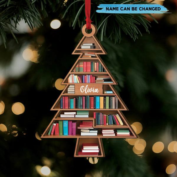 Book Lover Personalized 2 Layered Wood Christmas Ornament, Holiday Tree Decoration, Reading Enthusiast Gift