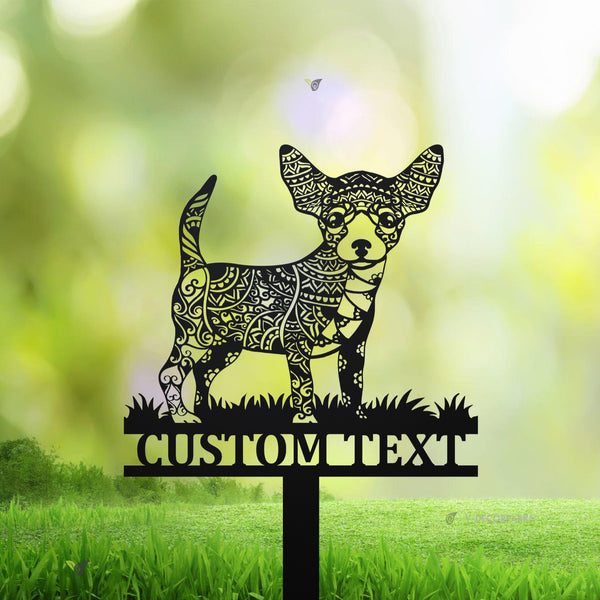 Custom Mandala Chihuahua Dog Metal Garden Stake, Chihuahua Zentangle Metal Yard Sign, Chihuahua Dog Memorial Stake, Dog Loss Metal Grave Markers