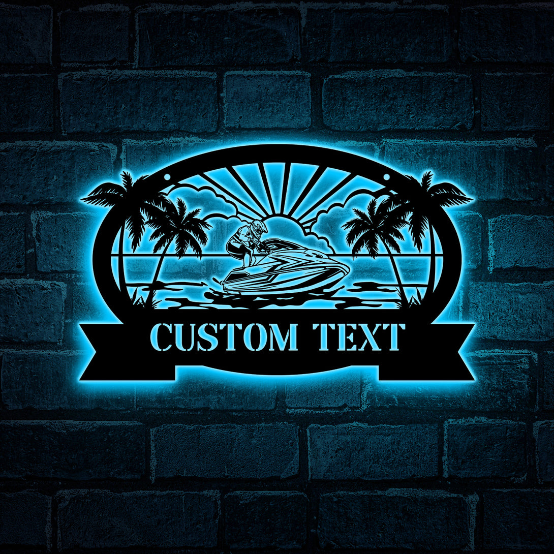 Custom Water Jet Ski Monogram Metal Sign Led Lights, Personalized Jet Ski Beach House Metal Wall Art, Watercraft Jet Skiing Sign Beach House Decor