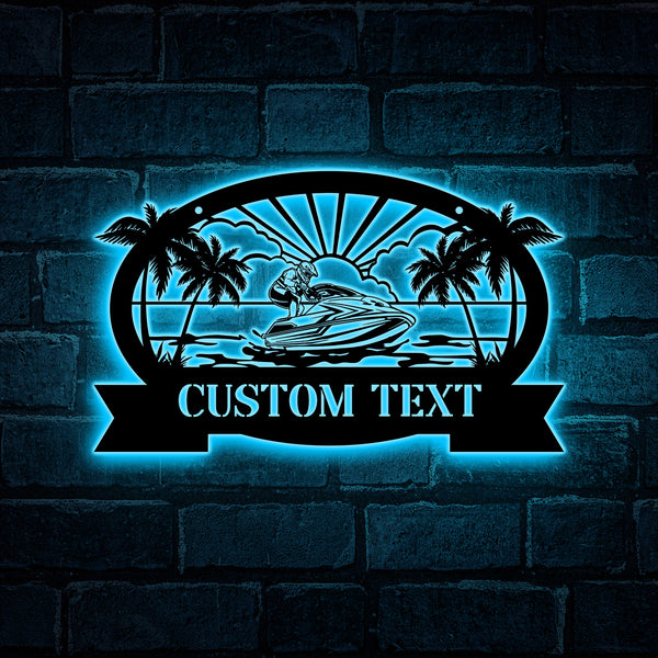 Custom Water Jet Ski Monogram Metal Sign Led Lights, Personalized Jet Ski Beach House Metal Wall Art, Watercraft Jet Skiing Sign Beach House Decor