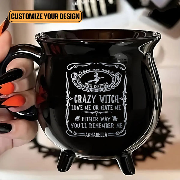 Personalized Crazy Witch Cauldron Mug – Funny Halloween Coffee Cup Gift for Witches