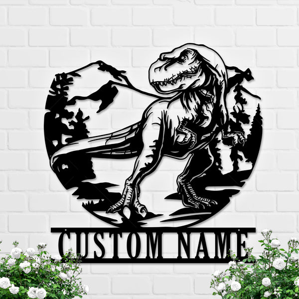 Custom Name T-rex Dinosaur Metal Wall Art, Prehistoric T-rex Metal Sign, Tyrannosaurus Metal Name Sign, Jurassic T-rex Metal Sign Kid Room Decor
