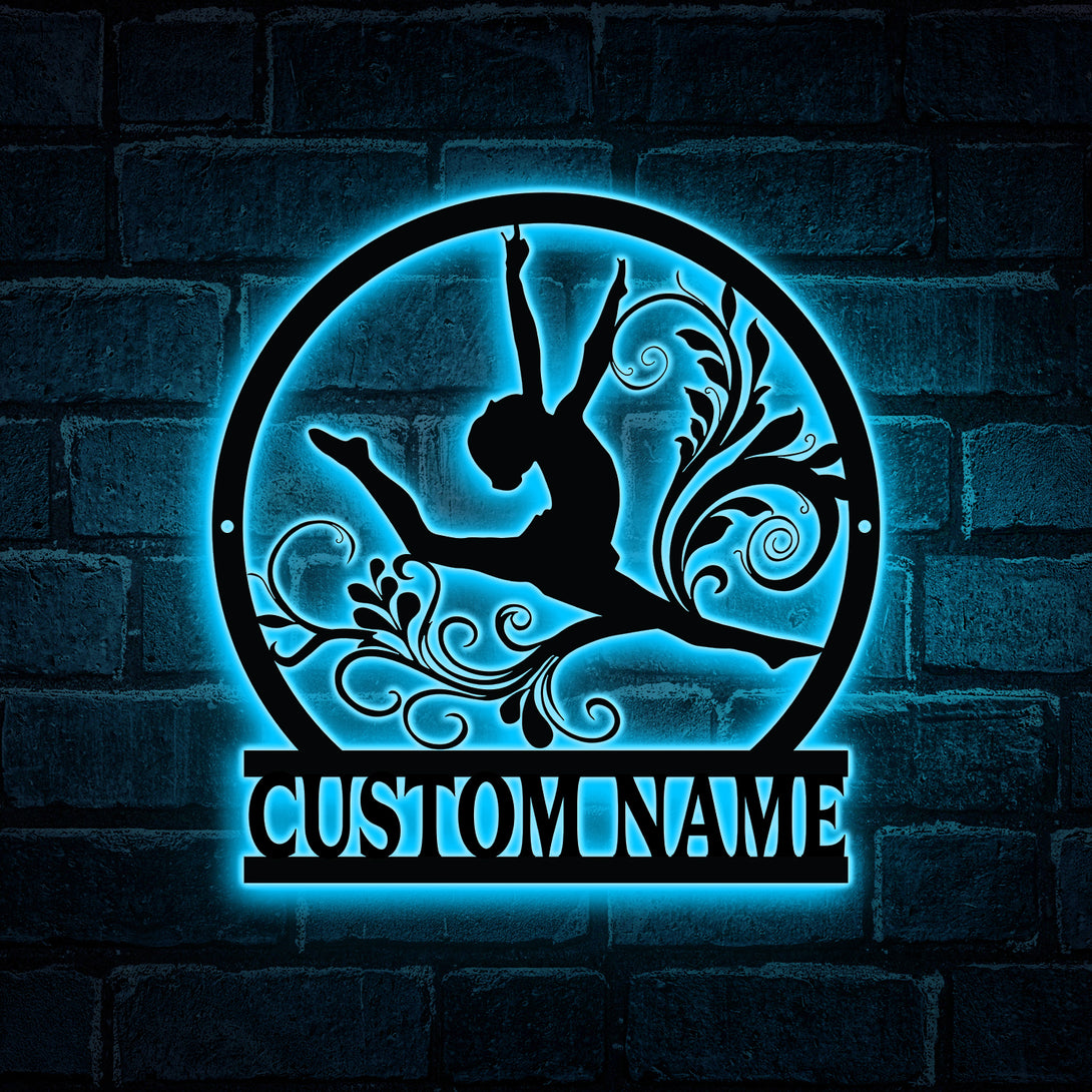 Personalized Female Gymnastics Metal Wall Art With Led Lights, Custom Gymnastics Metal Name Sign, Gymnast Metal Sign Girl Room Decor