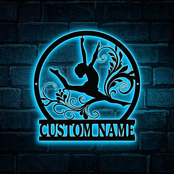 Personalized Female Gymnastics Metal Wall Art With Led Lights, Custom Gymnastics Metal Name Sign, Gymnast Metal Sign Girl Room Decor