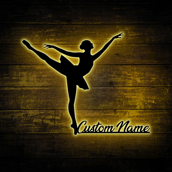 Custom Modern Ballet Dance Metal Wall Art Led Lights, Personalized Girl Ballet Dancer Metal Name Sign, Ballet Dancing Girl Room Metal Wall Decor