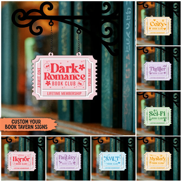Book Genre Shelf Dividers – Personalized Hanging Library Signs for Book Lovers, Book Tavern Sign Reading Room Decor
