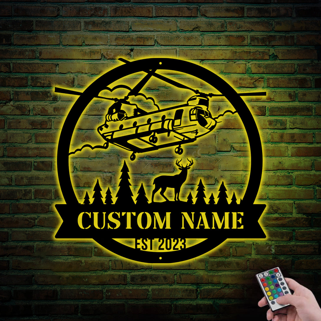 Custom Chinook Helicopter Monogram Metal Sign Led Lights, Personalized Pilot Metal Name Sign, Aviation Metal Wall Decor, Aircraft Hangar Metal Sign