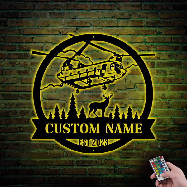 Custom Chinook Helicopter Monogram Metal Sign Led Lights, Personalized Pilot Metal Name Sign, Aviation Metal Wall Decor, Aircraft Hangar Metal Sign