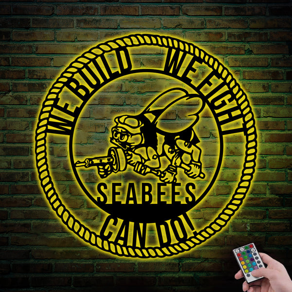 Custom Seabee Navy Veteran Metal Sign With Led Light, Us Navy Seabees Metal Decor, Veteran Metal Sign, Navy Seabees Retirement Gift