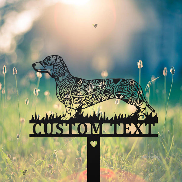 Custom Mandala Dachshund Dog Metal Garden Stake, Dachshund Zentangle Metal Yard Sign, Dachshund Dog Memorial Stake, Dog Loss Metal Grave Markers
