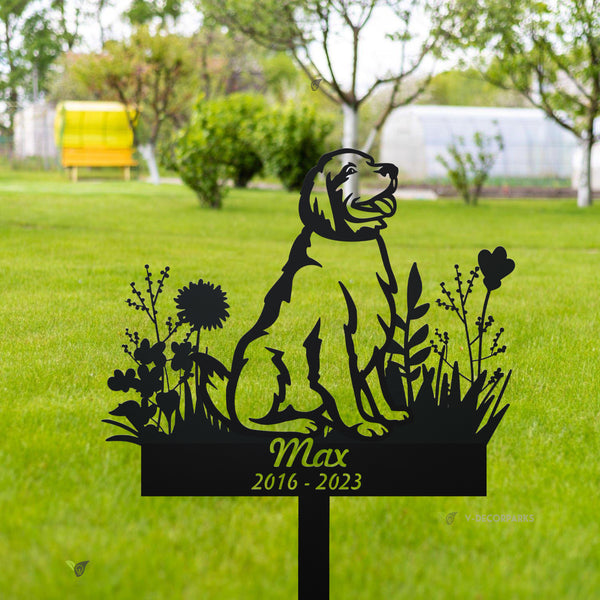 Custom Golden Retriever Memorial Metal Garden Stake, Dog With Flowers Metal Grave Marker, Pet Loss Remembrance Stake, Sympathy Metal Garden Sign