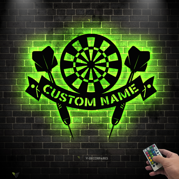 Custom Darts Monogram Metal Wall Art Led Lights, Darts Game Metal Signs, Darts Mancave Metal Wall Hanging Decor, Darts Sport Metal Sign