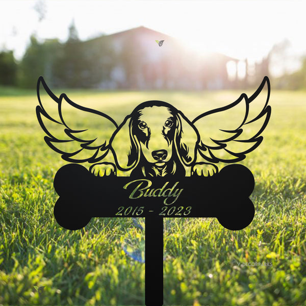 Personalized Dachshund Dog With Wings Memorial Metal Stake, Angel Dog Memorial Metal Garden Stake, Pet Loss Metal Grave Marker, Remembrance Stake