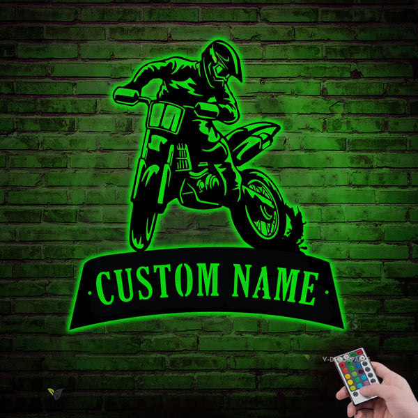 Custom Name Dirt Bike Metal Sign With Led Lights, Personalized Motocross Biker Name Metal Sign At, Motorcycle Garage Mancave Metal Wall Art Decor