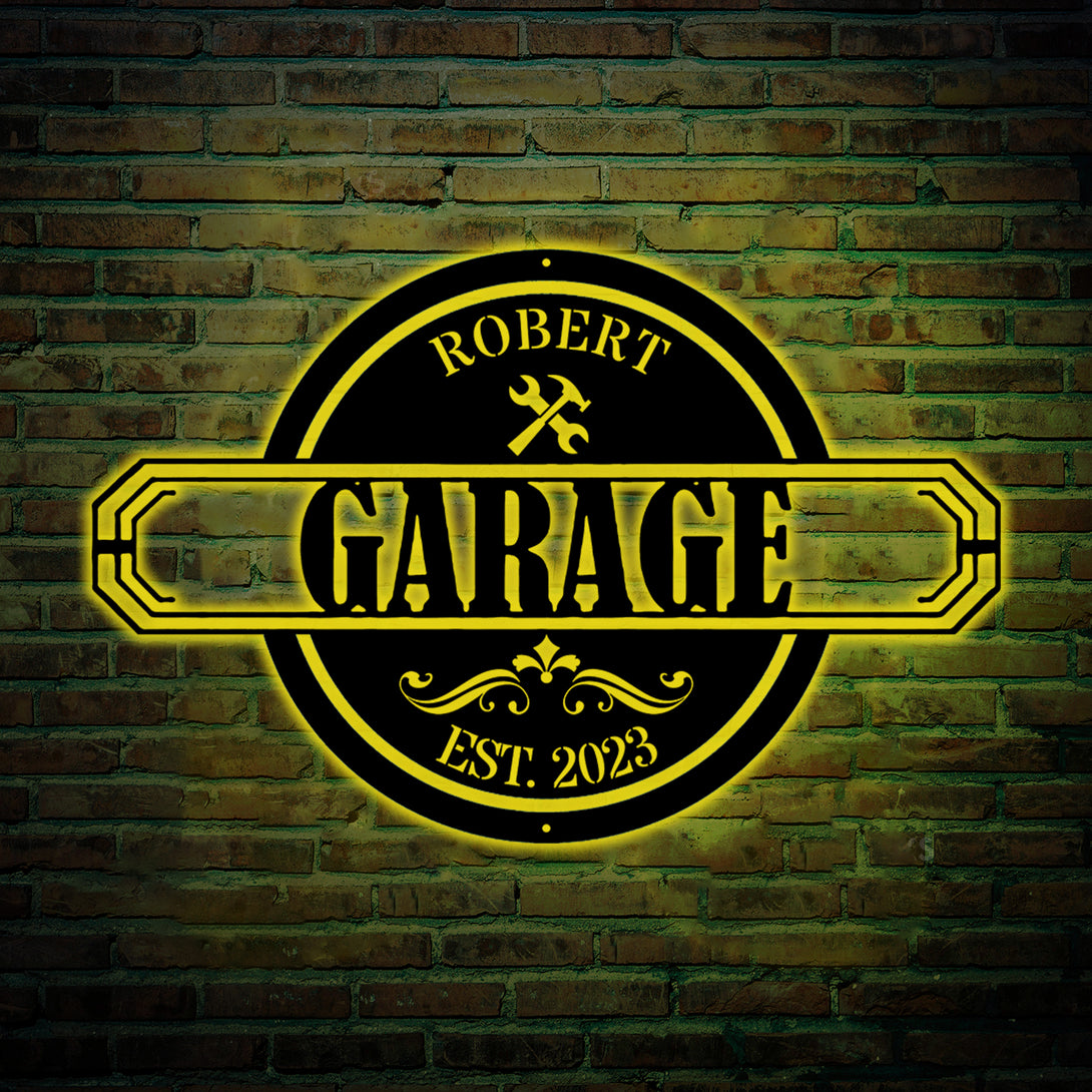 Personalized Name Garage Metal Sign With Led Lights, Custom Name Papa's Garage Metal Wall Hanging Decor, Papa Workshop Garage Metal Wall Art