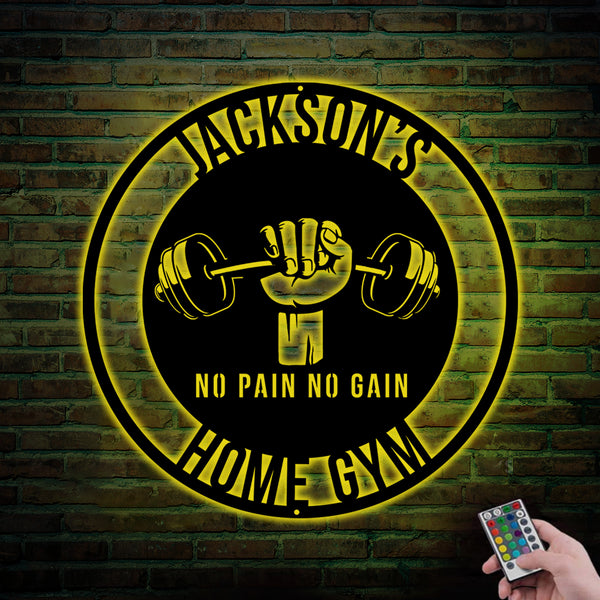Custom Home Gym Monogram Metal Sign Led Lights, Personalized Workout Powerlifting Metal Wall Art, Weightlifting Fitness Home Gym Metal Wall Sign