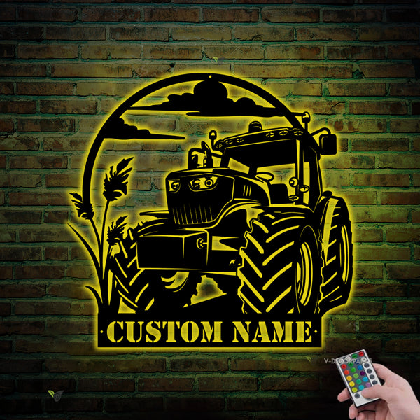 Personalized Farm Tractor Metal Sign With Led Lights, Custom Farm Tractor Driver Metal Name Sign, Tractor Farm Barn Metal Wall Art Decor