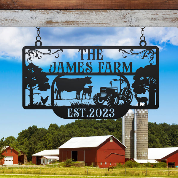 Personalized Farm Metal Wall Art Entrance Decor, Custom Cow Goat Chicken Monogram Metal Farm Sign, Farmhouse Sign Outdoor Decor, Gift For Farmer