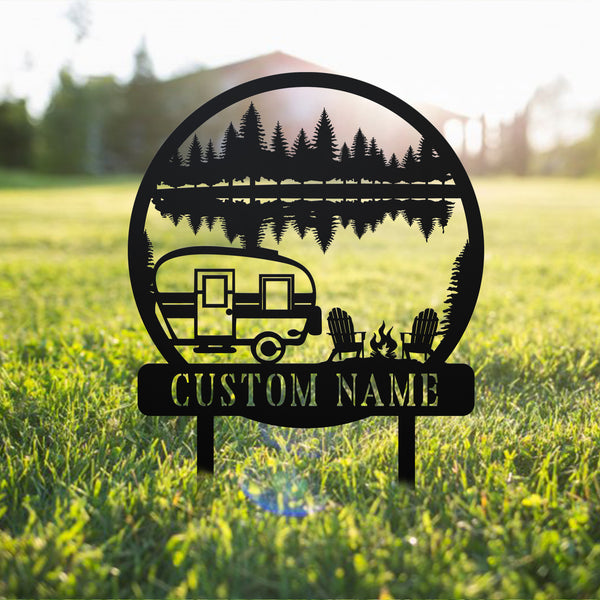 Custom Camping Metal Sign, Happy Campers Yard Sign, Camping Stake, Camper Decor, Rv Decor, Family Name Sign,anniversary Gift,garden Sign,rv Metal Art
