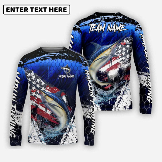 Marlin Fishing Dark Blue Scratch American Flag Scratch Sport Custom Name Team Name 3d Shirts
