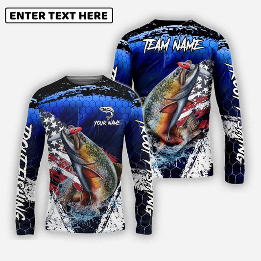 Trout Fishing Dark Blue Scratch American Flag Scratch Sport Custom Name Team Name 3d Shirts