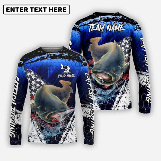 Catfish Fishing Dark Blue Scratch American Flag Scratch Sport Custom Name Team Name 3d Shirts