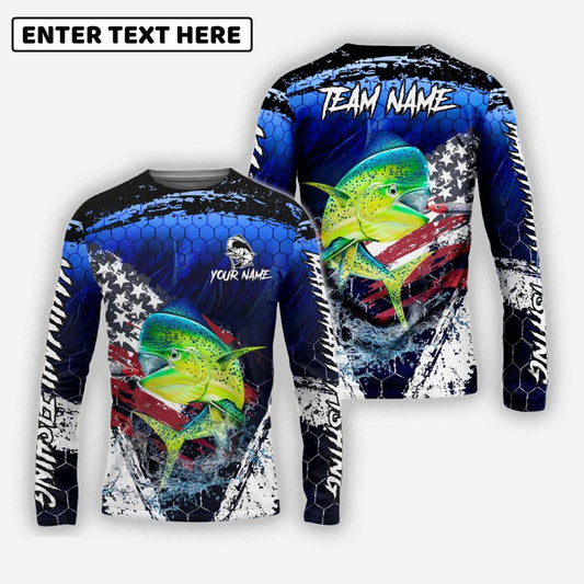 Mahi Mahi Fishing Dark Blue Scratch American Flag Scratch Sport Custom Name Team Name 3d Shirts