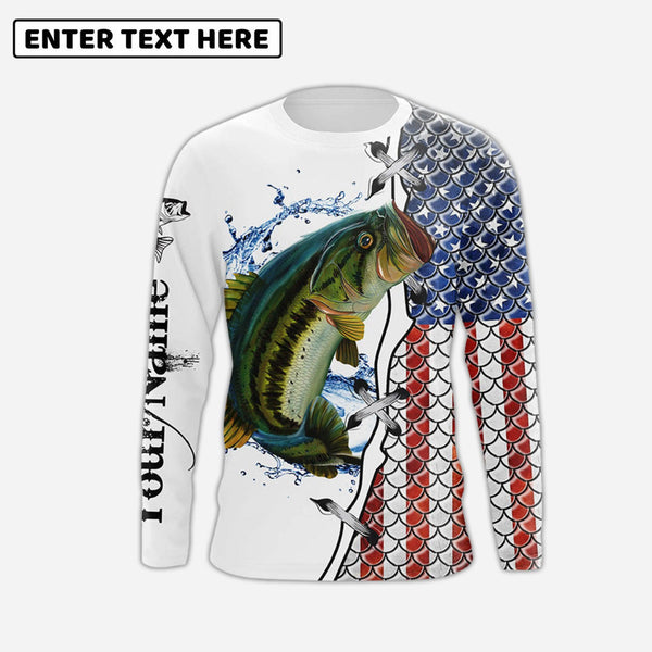 American Flag Largemouth Bass Patriotic Fishing Customize Name 3d Shirts