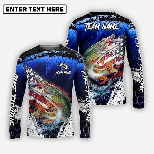 Pike Fishing Dark Blue Scratch American Flag Scratch Sport Custom Name Team Name 3d Shirts