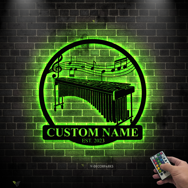 Personalized Marimba Metal Wall Art With Led Lights, Custom Marimba Player Metal Name Sign, Metal Marimba Musical Instrument Music Room Decor
