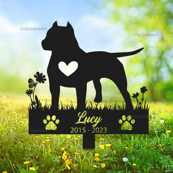 Personalized Pitbull With Heart Dog Memorial Stake, Pet Loss Remembrance Sign, Dog Memorial Metal Grave Marker, Pet Sympathy Metal Yard Sign