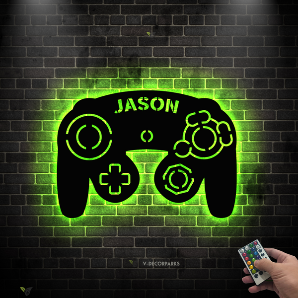 Custom Gamecube Controller Metal Wall Art Led Lights, Game Room Metal Sign Decor, Custom Gamer Name Sign, Video Game Controller Metal Sign Art
