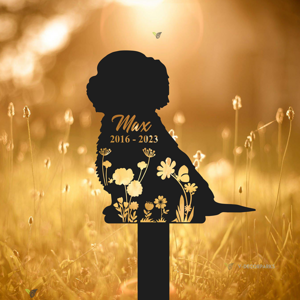Personalized Floral Shih Tzu Memorial Metal Stake, Floral Dog Metal Grave Marker, Dog Memorial Metal Garden Sign, Dog Loss Remembrance Stake