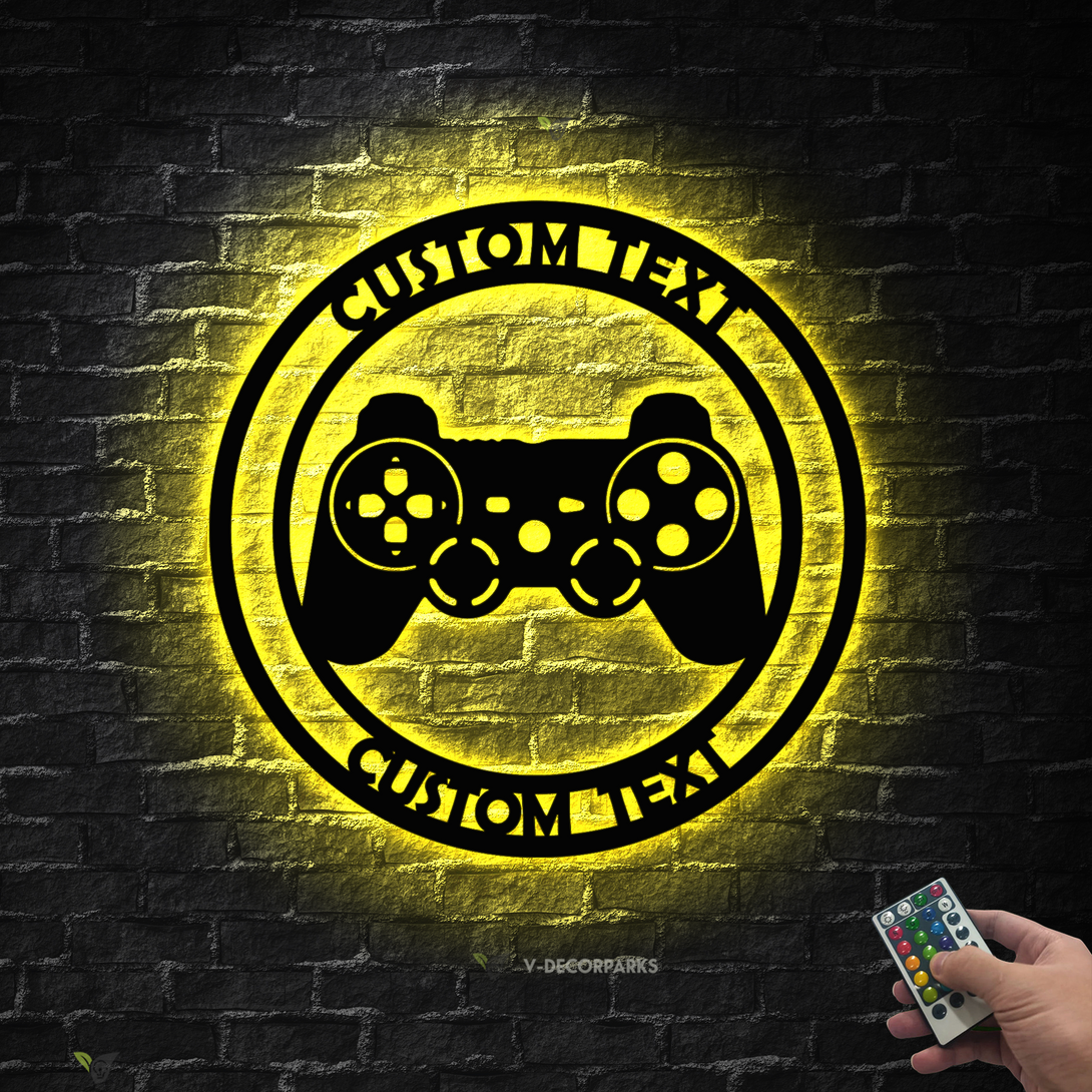 Custom Game Controller Metal Wall Art Led Lights, Personalized Gamer Metal Name Sign, Video Game Metal Game Room Decor, Game Zone Metal Sign