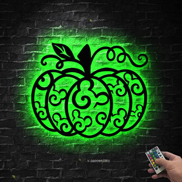 Swirl Pumpkin Halloween Metal Wall Art Led Lights, Halloween Pumpkins Metal Sign Home Decor, Happy Fall Pumpkins Metal Wall Hanging Decor