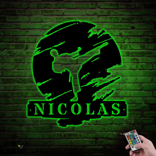 Custom Boy Karate Martial Arts Metal Wall Art Led Lights, Personalized Karate Metal Name Sign, Karate Martial Metal Sign Arts