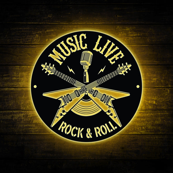 Custom Guitar Rock & Roll Metal Wall Art Led Lights, Personalized Rock N Roll Guitarist Metal Name Sign, Music Studio Music Room Metal Decor