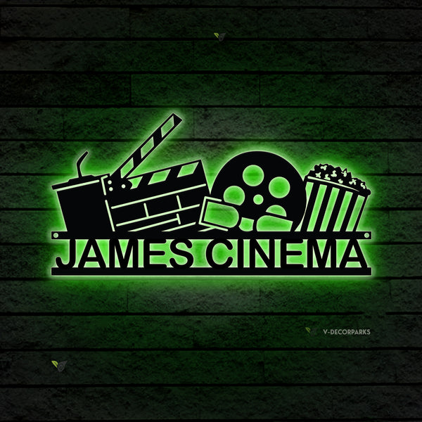 Personalized Home Theater Metal Sign With Led Lights, Custom Home Cinema Metal Wall Art, Movie Theater Popcorn Metal Wall Decor, Housewarming Gift