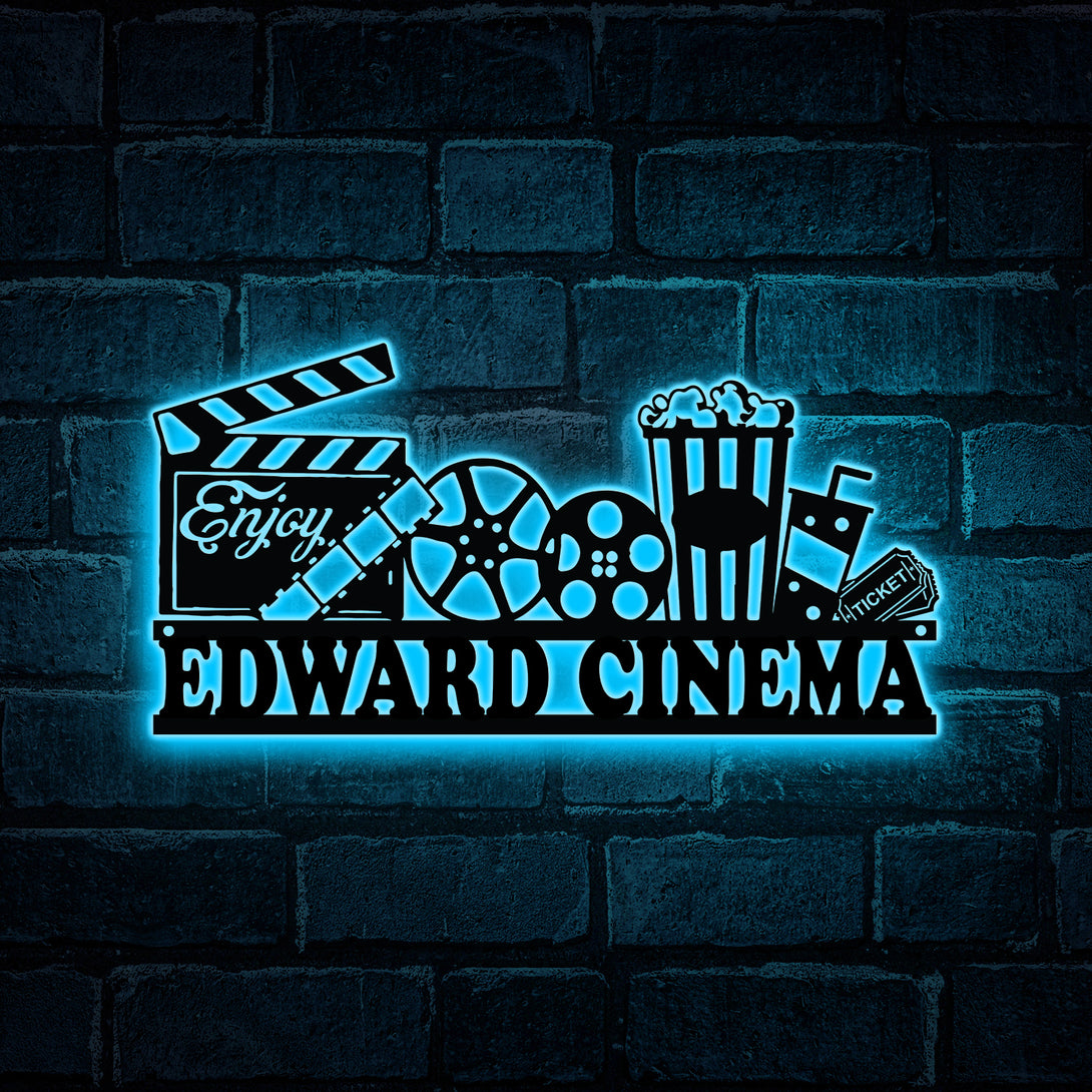 Custom Home Theater Metal Sign With Led Lights, Home Cinema Metal Wall Art, Movie Theater Metal Family Name Sign, Home Cinema Metal Sign