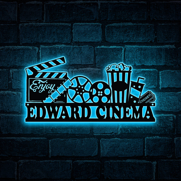 Custom Home Theater Metal Sign With Led Lights, Home Cinema Metal Wall Art, Movie Theater Metal Family Name Sign, Home Cinema Metal Sign