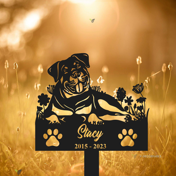 Personalized Rottweiler Dog Memorial Metal Stake, Rottweiler Memorial Metal Garden Stake, Dog Loss Remembrance Sympathy Sign, Pet Grave Marker