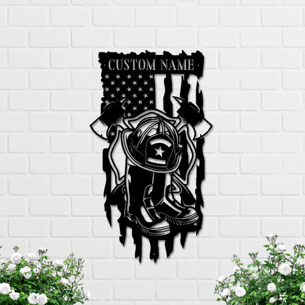 Custom Us Flag Firefighter Metal Wall Art, Personalized Us Fireman Metal Name Sign, Firefighter Metal Wall Decor, Firefighter Retirement Gift