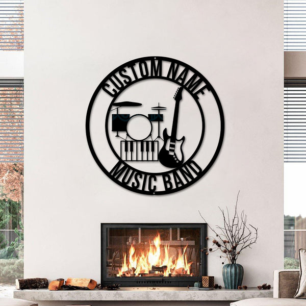 Personalized Musical Instruments Metal Wall Art, Custom Music Band Metal Name Sign, Music Studio Music Room Sign Guitar Drums Keyboard Sign