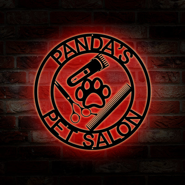 Custom Dog Grooming Hair Salon Metal Wall Art Led Light, Personalized Pet Salon Metal Name Sign, Pet Grooming Monogram \metal Sign