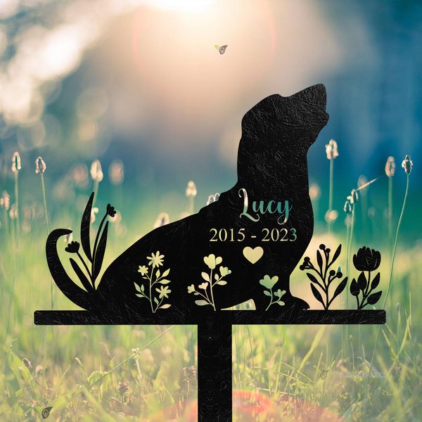 Custom Basset Hounds Dog Memorial Metal Stake, Dog With Flowers Metal Grave Marker, Pet Loss Remembrance Stake, Dog Sympathy Metal Garden Sign