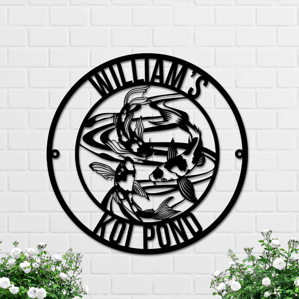 Personalized Koi Fish Metal Wall Art, Custom Koi Pond Monogram Metal Sign, Koi Fish Zen House Metal Home Decor, Japanese Koi Fish Metal Sign