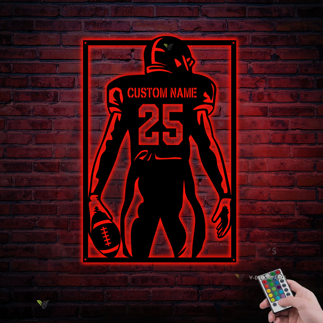 Personalized American Football Metal Sign Led Lights, Custom Football Player Metal Name Sign, American Football Sport Metal Wall Hanging