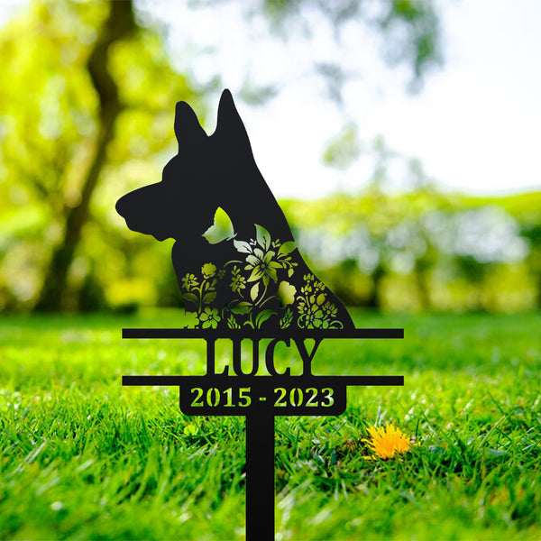 Custom Floral German Shepherd Memorial Metal Stake, Dog Remembrance Metal Garden Sign, Pet Loss Metal Grave Marker, Dog Memorial Sympathy Sign
