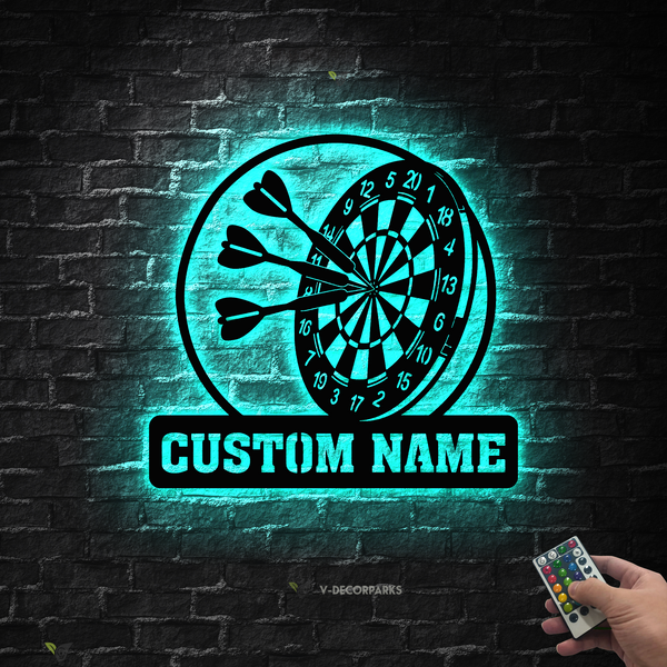 Personalized Darts Monogram Metal Wall Art Led Lights, Custom Darts Player Metal Name Sign, Darts Lover Darts Game Metal Mancave Sign
